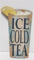 "Ice Cold Tea" Wood Cut-out Cup Sign