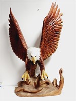 Wooden Carved Painted Flying Eagle Signed