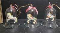 (3) Vtg Glass Bell Carousel Horse Ornaments