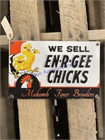 EN-R-GEE CHICKS PORCELAIN ENAMEL SIGN, 7 X 11"