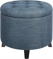 Round Storage Ottoman with Removable Lid Blue