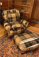 MARK HAMPTON HICKORY UPHOLSTERED CHAIR & OTTOMAN