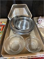 stainless steel and glass mixing bowls