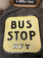 cast bus stop NFT 2 sided hanging sign