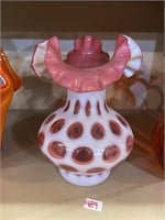 cranberry and white queen that Fenton vase