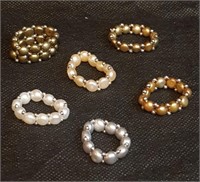 Six (6) Pearl Stretch Rings