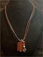 Square Stone & Heart Corded Necklace