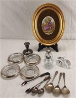 SILVER COASTERS / SPOONS / OVAL LIMOGES PICTURE /