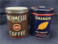 Richmello Coffee & Granger Tobacco tins. c1930