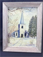 Old English Church Oil painting, L. Biggets,