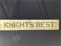 KNIGHT'S REST 34" Antique wooden sign.