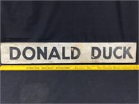 Antique Donald Duck, 24" wooden sign.