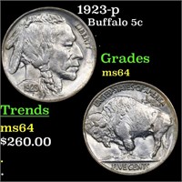 1923-p Buffalo Nickel 5c Grades Choice Unc