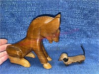 Hand carved wooden donkey & dog