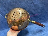 Copper & brass strainer w/ wooden handle