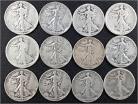 12 Standing Liberty Silver Half Dollars