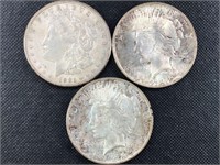 2 - Peace & 1 Morgan Silver Dollars