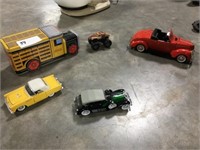 (3) Die Cast Collector Cars & (2) Tin Trucks