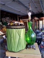 Tall Vintage Green Glass Lamp