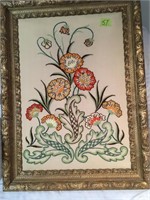 Embroidered picture 24"x33:in antique frame
