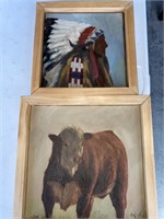 (2) AMERICAN INDIAN ART ON CANVAS BY VLADIMIR