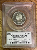 2003s PCGS PR69 DCAM Silver Quarter-Illinois