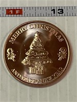 Merry Christmas Tree 1 ounce Copper Round