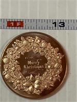 Merry Christmas Wreath 1 ounce Copper Round