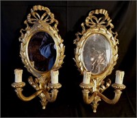 Two Vintage Mirrored Wall Sconces