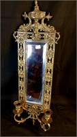 Vintage 22" Ornate Metal Mirror w/Candle Sconces
