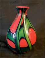 Green & Red Mid Modern Art Glass Vase