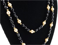 Black, Pearl & Gold Beaded Necklace