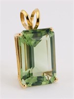 13.75 Carat Emerald Cut Green Amethyst 14K Pendant