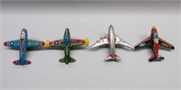 4 Small Tin Friction Toy Airplanes