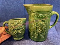 2 Antique green stoneware pitchers
