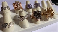 8 Costume Cocktail Rings, sz8/9
