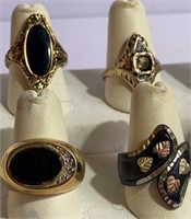 4 Black & Gold Costume Cocktail Rings