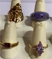 4 Purple & Gold Costume Cocktail Rings