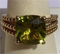 925 Green Stone Cocktail Ring sz 7