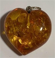1” Amber Heart Pendant 925