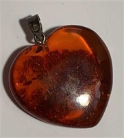 1.25” Amber Heart Pendant 925