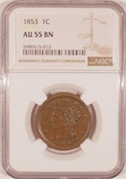 Choice AU 1853 Large Cent