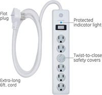 GE 6-Outlet Surge Protector, 6 Ft Extension Cord