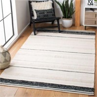 Striped Handwoven Cotton Crm/Blk Area Rug-5'X8'