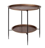Brn/Orange Round Tray Top & Blk Frame Accent Table