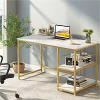 Imitation Marble Desk With Storage Shelf