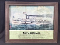 City of Cleveland Sidewheeler print. Framed, 15 x