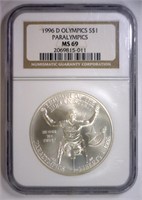 1996-D Paralympics Silver UNC $1 NGC MS69