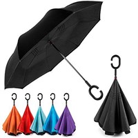 Inverted Umbrella with C-shaped Handle Black