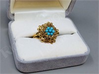 10K Gold ring w/ 7 turquoise stones  size 8.5